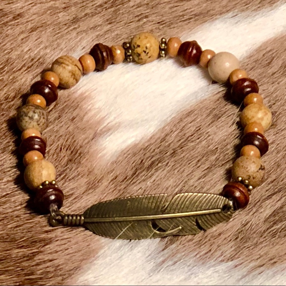New! Handmade Feather Beaded Bracelet